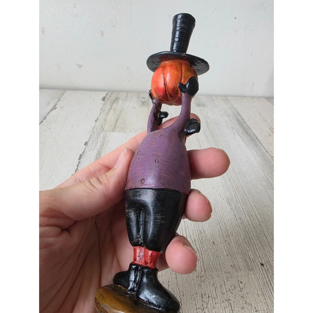 Vintage pumpkin head Halloween statue figurine shabby chic decor top hat